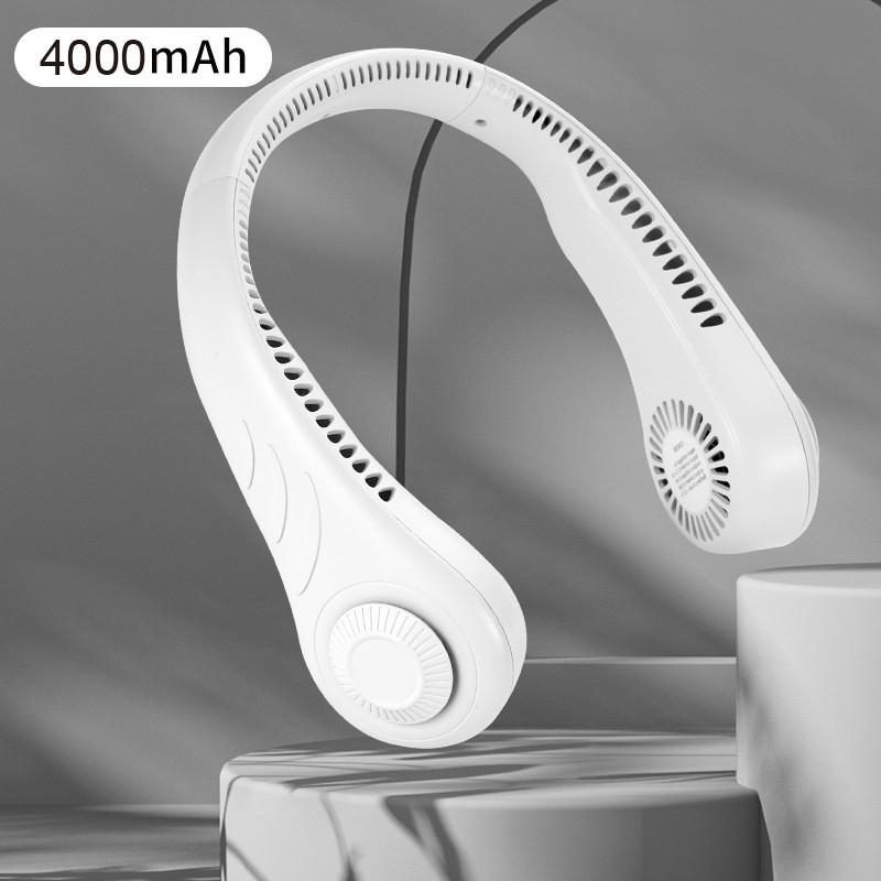 Portable Hanging Neck Fan Usb Rechargeable Brushless Motor White Low Noise