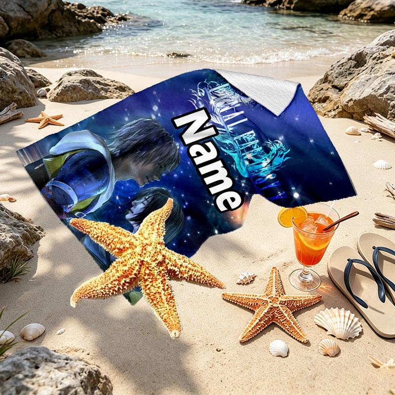 Custom Name Personalized Final Fantasy Print Beach Towel, for Trip Camping Beach Party Home Decor, Birthday Gift for Family & Friends