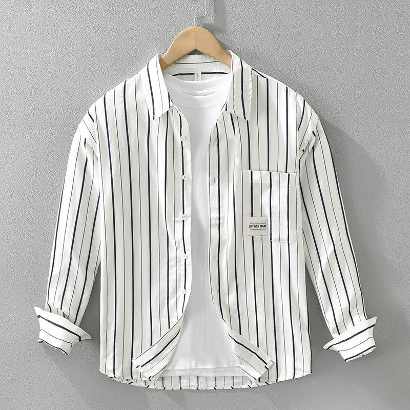 Japan fashion Fresh Artistic Stripe Long sleeve Shirts Men's European Hong Kong Style Versitile Fashion Western Style Casual Shirt Thin