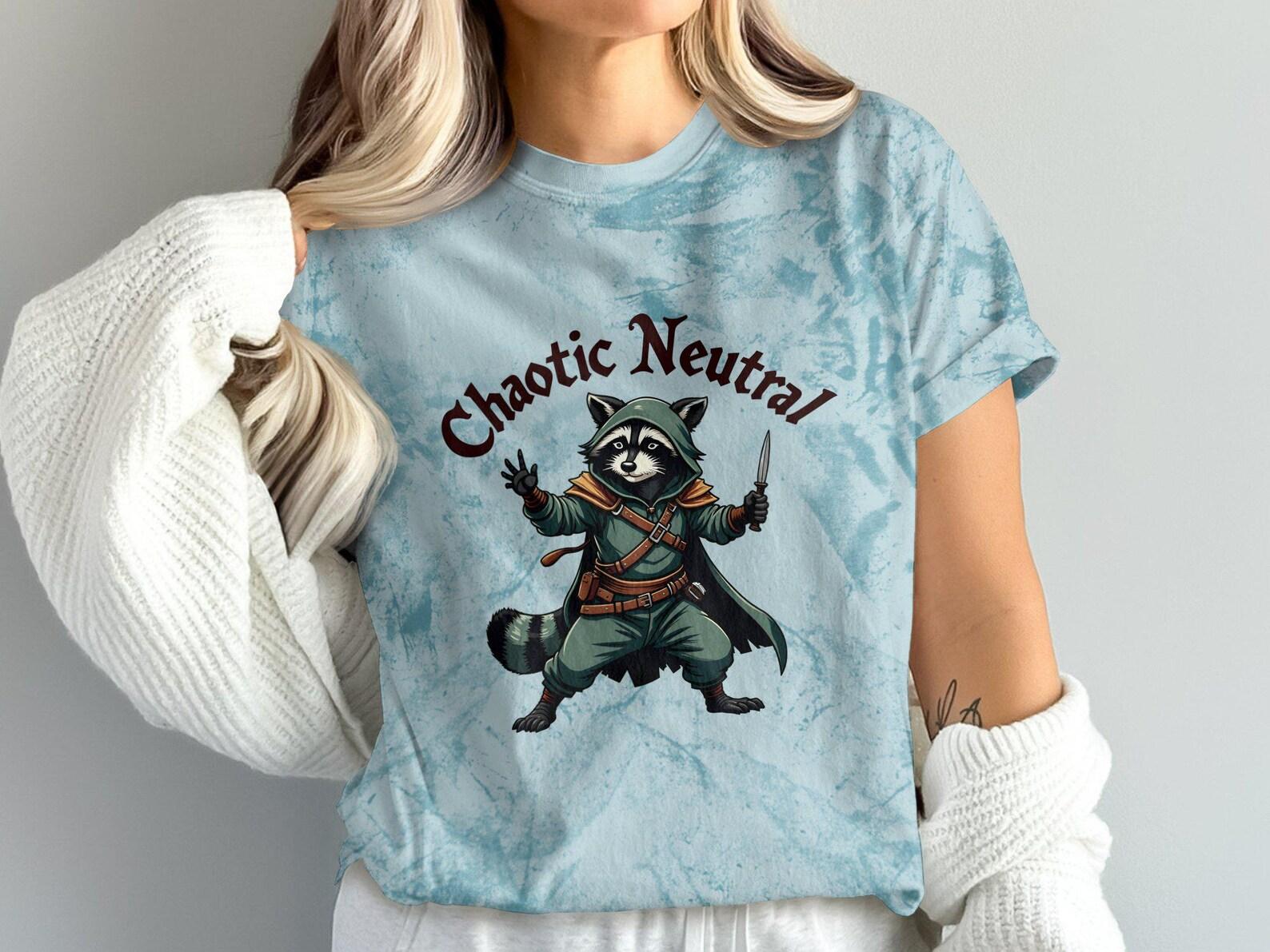 Chaotic Neutral Raccoon T-Shirt, Tabletop RPG Shirt, Adventure Raccoon Graphic Tee, Cute Raccoon Fantasy Shirt, Fun Raccoon Merch 2XL