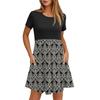 Women's Fashion Casual Loose Round Neck Short Sleeve Printed Pocket Dresses