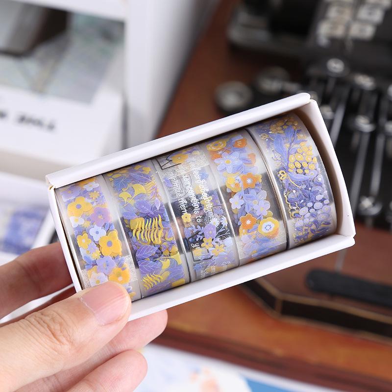 Creative Transparent PET Floral Washi Stickers Tape Gift Box for DIY and Journaling