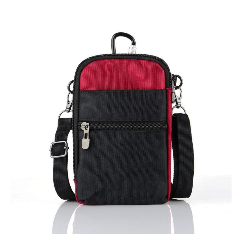 Masamilk Smartphone RFID Carabiner Belt Smartphone Shoulder Bag Men's Pouch, Waterproof, Anti-Skimming, Lining, Included, Pouch, (Red)