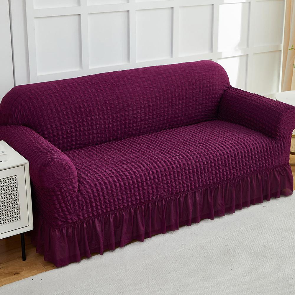 1Pc Seersucker Sofa Slipcover With Skirt Solid Color Bubble Gauze Sofa Couch Cover Dustproof Furniture Protector For Living Room