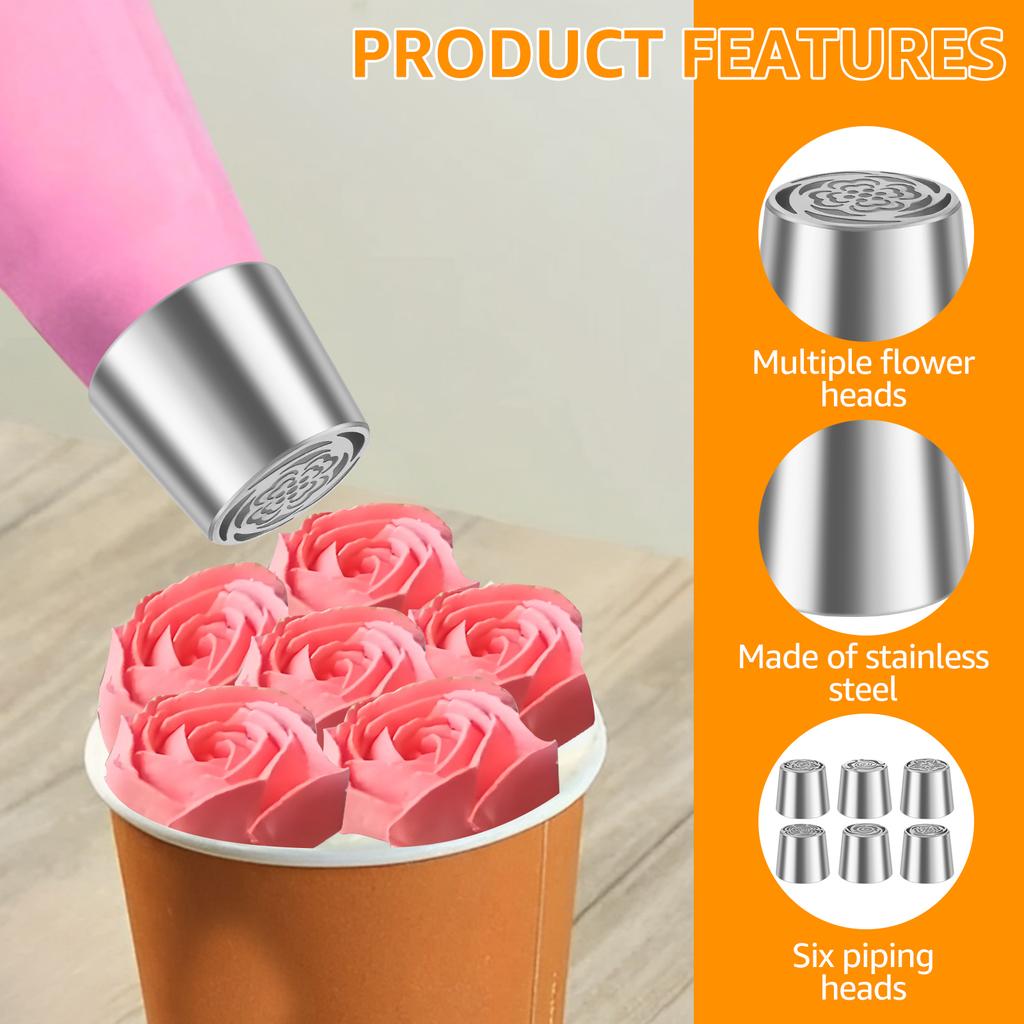 6 Stück Edelstahl Russische Spritztüllen Wiederverwendbare Russische Blumen Spritztüllen für Kuchen Dekoration Zuckerguss Sahne Blumenstrauß