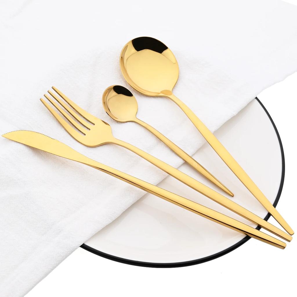 24Pcs Luxury Cutlery Stainless Steel Tableware Mirror Gold Dinnerware Set Western Knife Fork Spoon Flatware Kitchen Silverware