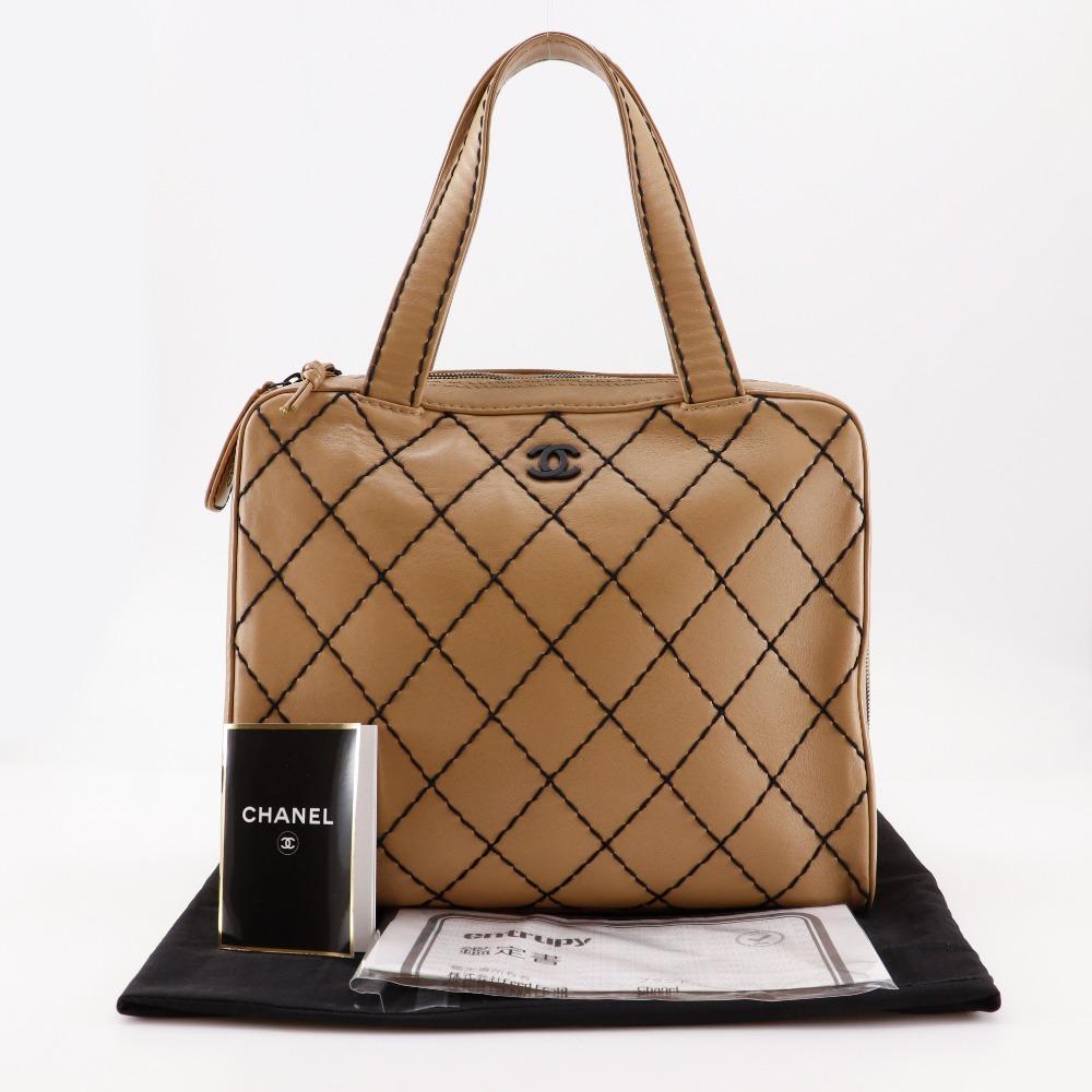Chanel Wild Stitch Tote Bag A14693 Beige Calfskin Women Used