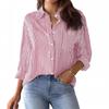 Women's Striped Long Sleeve Collared Button-Down Shirt with Pocket