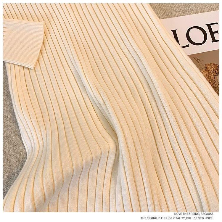Plus Size Women's Slimming Knit Dress - Over-the-Knee French Style for Autumn/Winter, Perfect Base Layer or Coat Companion.