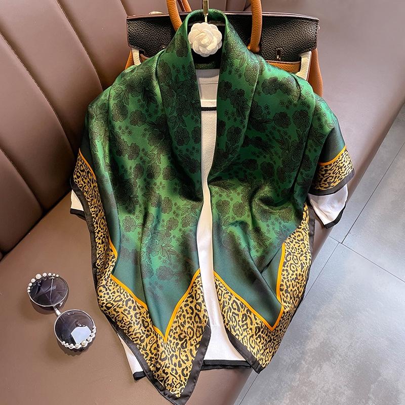 [BYSIFA] Navy Blue Chinese Roses Large Square Scarves New Female Elegant Large Silk Scarf Fashion Ladies Accessories 90*90cm