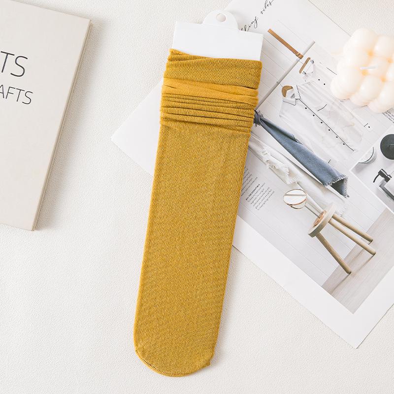 5 Pairs White Mid-Calf Women's Socks Thin Spring Summer Autumn Cuffed Ice Cotton Long Socks Stackable Travel Solid Color Socks