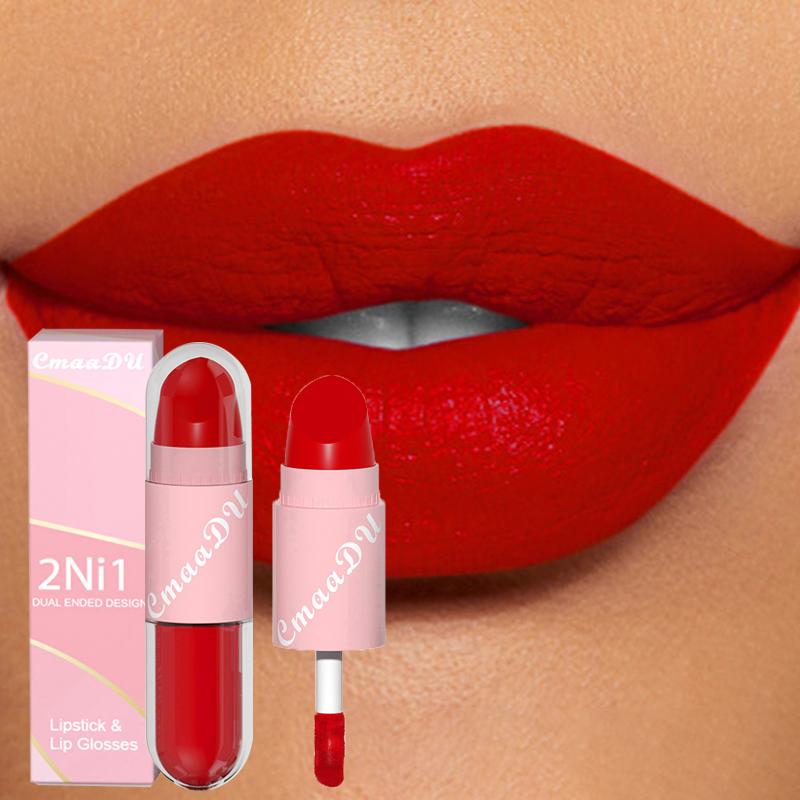 18 Colors 2 In 1 Matte Lipstick Liquid Purple Lip Glaze Double Head Lip Makeup Lasting Waterproof Velvet Sexy Dark Red Lipsticks