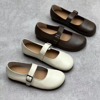 Handmade Leather Single Shoes Soft Leather Soft Sole Flat Round Toe Casual Women's Shoes