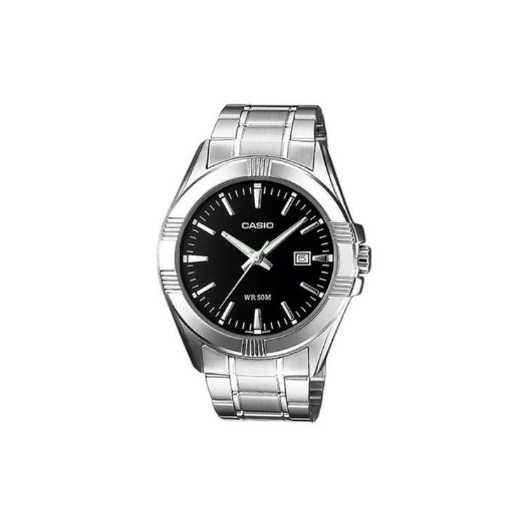 Casio Fashion Trend Waterproof Steel Band Watch Quartz MTP-1308D-1A Men Watches Black Silver MTP-1308D-1A Black Dial