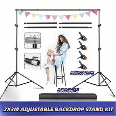 2x3M Adjustable Backdrop Stand Kit Heavy Duty Studio Equipment Photography Studio Photo Video Background Stand