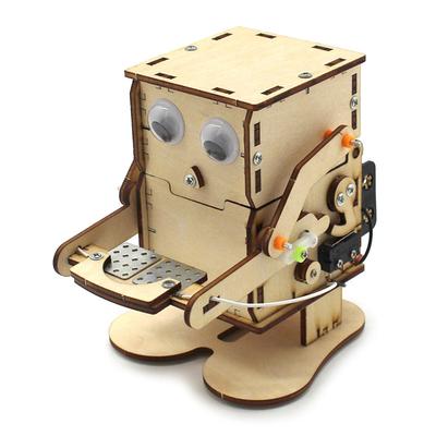 Wooden Robot Eating Coin DIY Educational Physics Experiment Toys DIY Robot Eating Coin Model Assemble Kit Teaching Learning Toys