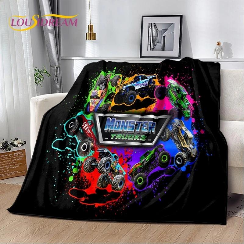 Monster Truck 3D Monster Jam Cartoon Soft Flannel Blanket for Bed Bedroom Sofa Picnic,Throw Blanket for Outdoor Leisure Nap Gift
