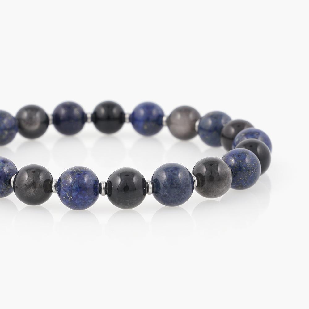 Jbans Classic Screw Ring Point 984 Chain 8 Lapis Lapis, 1185 Obsidian Gemstone Bracelet Set (C2501-Se399_Sv)