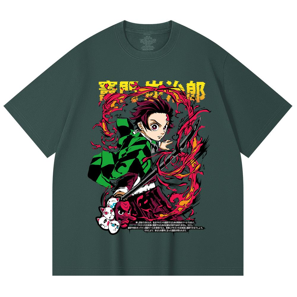 230 Gsm 100% Cotton Demon Slayer V19 Tanjiro Print Unisex Heavy Cotton T Shirt