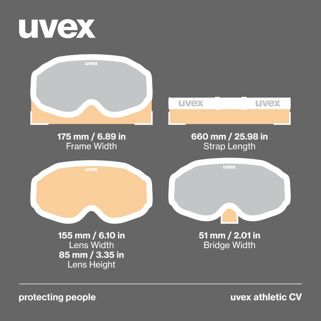 Uvex athletic CV ski and snowboard single compatible with glasses goggles, unisex, high-contrast mirror, lens,