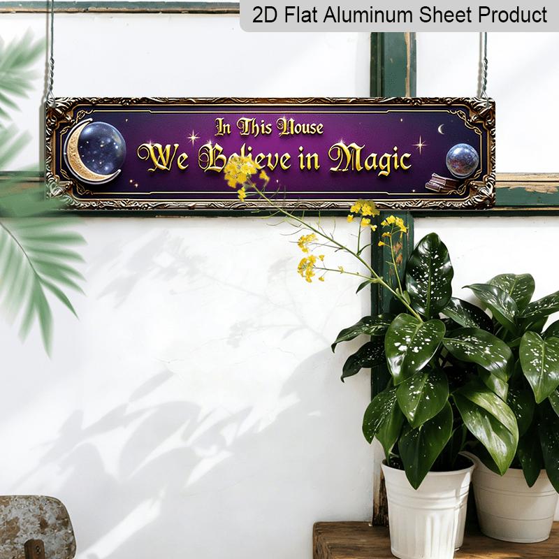 2D Flat - 1pc Magic House Metal Sign | Vintage Wizard Aluminum Decorative Sign with Golden Frame and Magic Symbols - Ideal for Home, Bars, Cafes