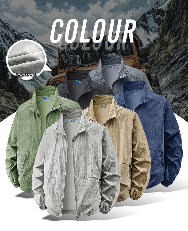 Chaqueta Cortavientos de Verano para Hombre con Protección Solar - Corte Casual Holgado, Cuello Alto, Talla Grande.