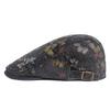 Peony Flower Washed Denim Beret Women's Printed Cap Painters Hat Newsboy Cap
