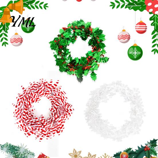 Flexible Wire Greenery 24.6FT Christmas Garland, Red Green Leaves/Striped Candy/Snowflake Shiny Tinsel Lightweight Bendable Garland Garlands for Xmas