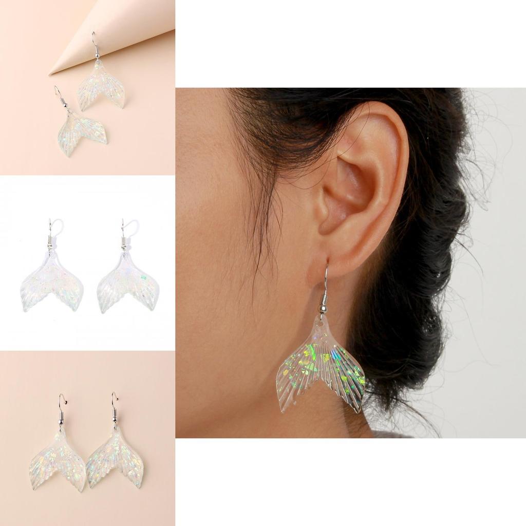 Trendy Fish Tail Dangle Earrings With Design In Blue Acrylic For Summer Beach Wear Women