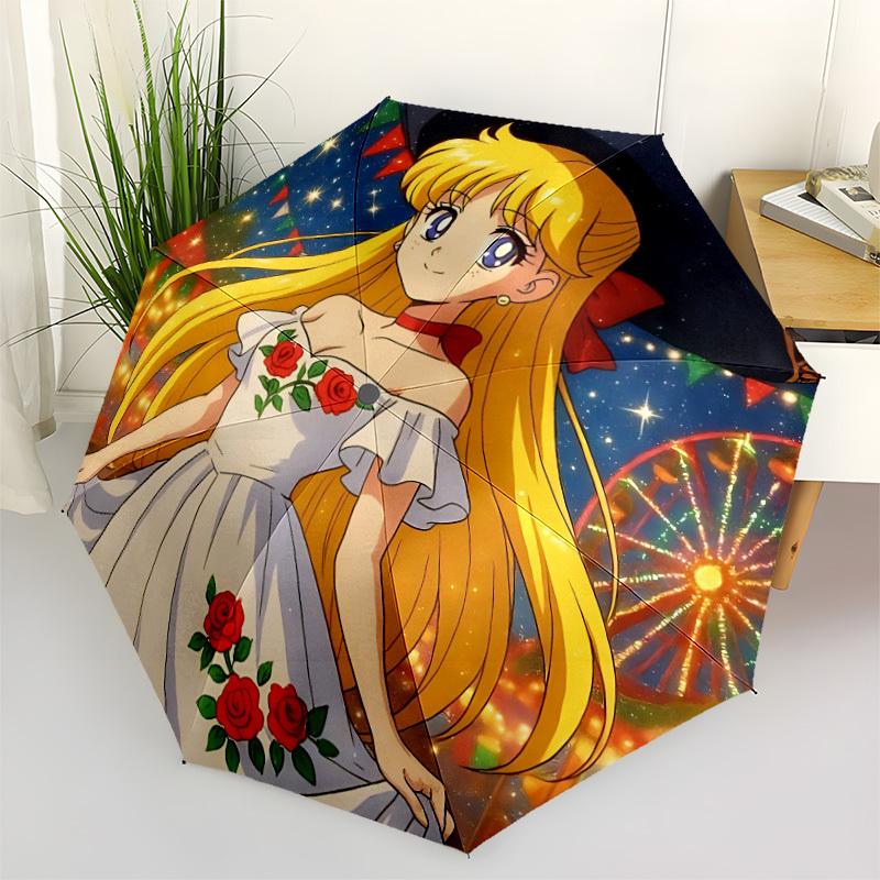 

1pc Sailor Moon Automatic Folding Cute Umbrella - Compact 8-Rib Design, Durable Plastic & Iron, Perfect Gift for Friends & Family, Outdoor Umbrella, F