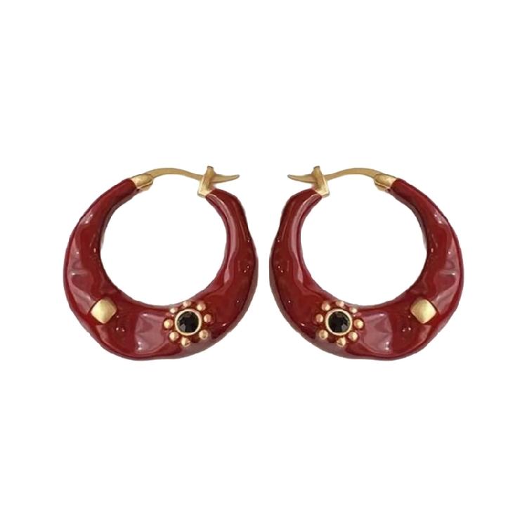 

Elegant Enamel Drip Glaze Hoop Earrings Exquisite Ear Accessories Comfortable Ear Buckles Party Jewelry for Women червоний