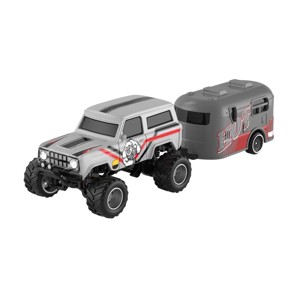 RC Truck, 1:Maßstab 64 LKW mit Lichtern, ferngesteuerter LKW, 2,4 GHz RC-LKW, wiederaufladbare ferngesteuerte Sattelzugmaschine mit Anhänger
