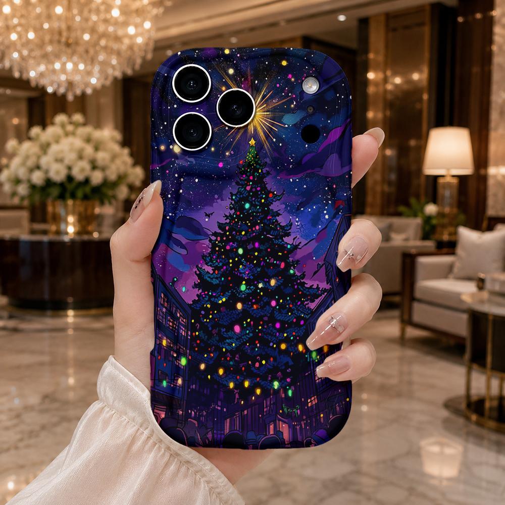 Christmas Tree Starry Night Phone Case for iPhone 17 Pro Max, Festive Holiday Glitter Soft TPU Cover, Winter Xmas Decorative Protective Back Shell