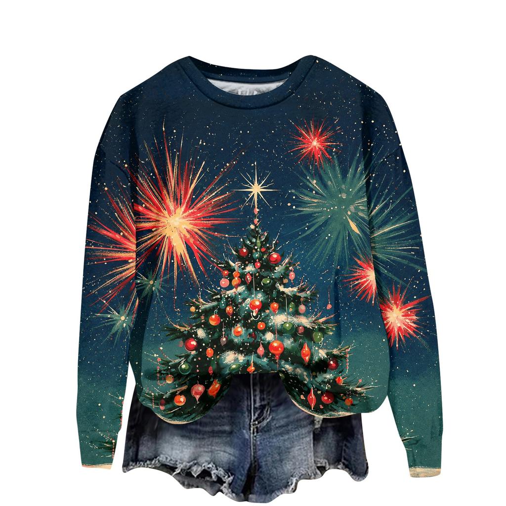 Women's Casual Christmas Print Long Sleeve Neck Sweatshirt