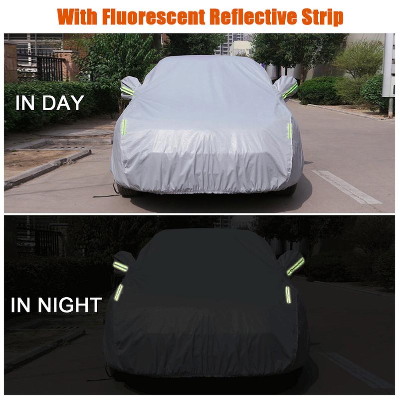 Copriauto Completo con Striscia Riflettente Antipolvere Protezione Solare Resistente ai Graffi UV per 4X4/SUV Auto Aziendale