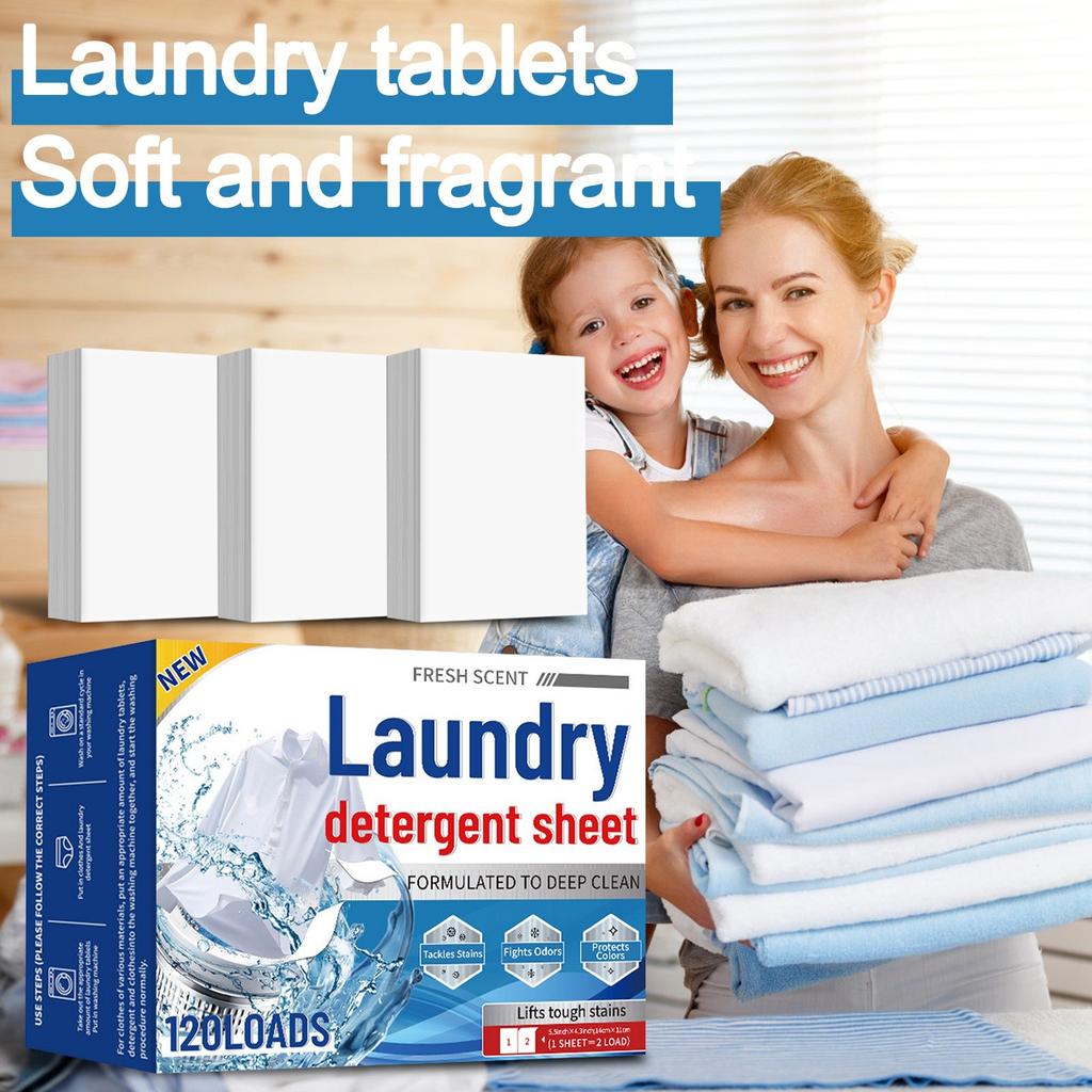 Portable Laundry Tablets Concentrated Stain Removal Instant Bubble Tablets Fresh Linen Scent Household Laundry Paper