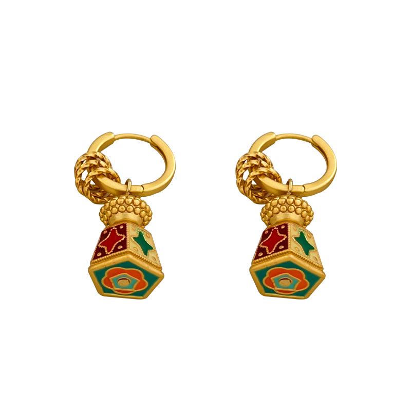 Retro Chinese-Style Enamel Drip Earrings: Versatile Light Luxury with Vintage Elegance
