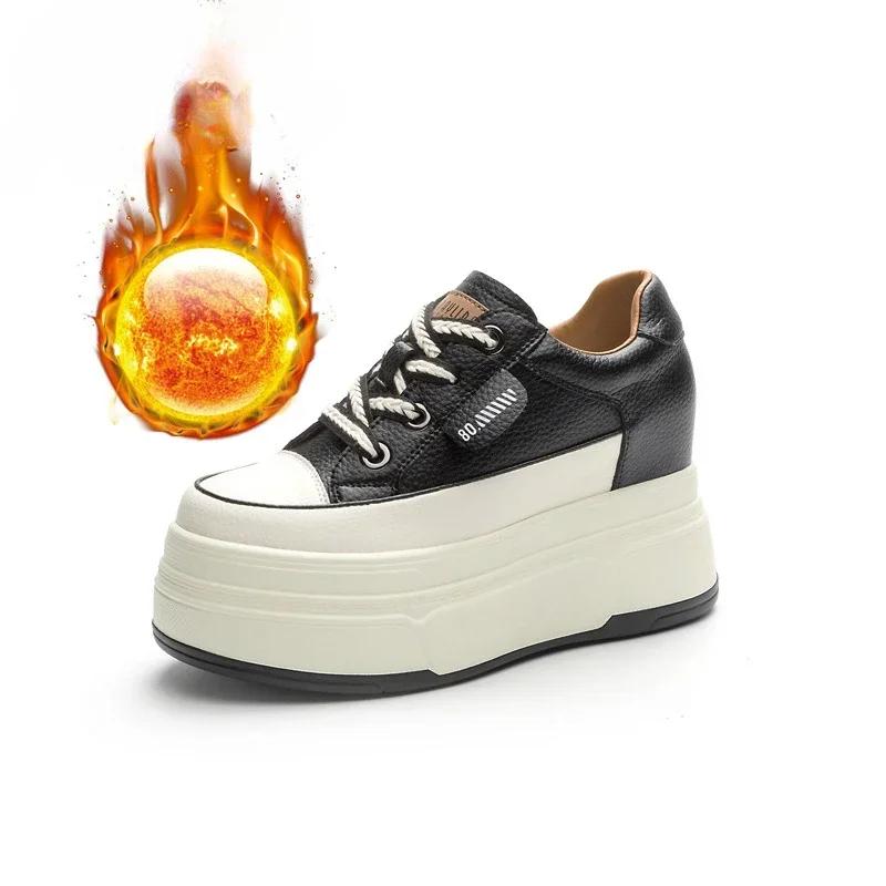 9cm Genuine Leather Platform Sneakers Wedge Shoes for Women Breathable Sneakers Autumn Casual Shoes Hidden Heel Zapatillas Mujer