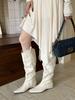 Autumn and winter square head low heel but knee high knight boots lychee pattern big tube circumference boots