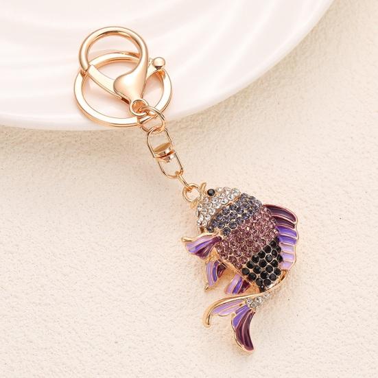 Keychain Pendant Rhinestones Inlaid Fish Shape Key Chain with Lobster Clasp Bag Charm Backpack Pendant Accessory