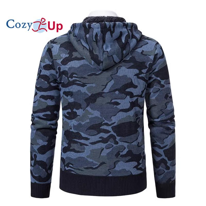 Cozy Up Men's Cardigan Jacket Hooded Sherpa Cashmere Casual Camouflage Thickened Warm