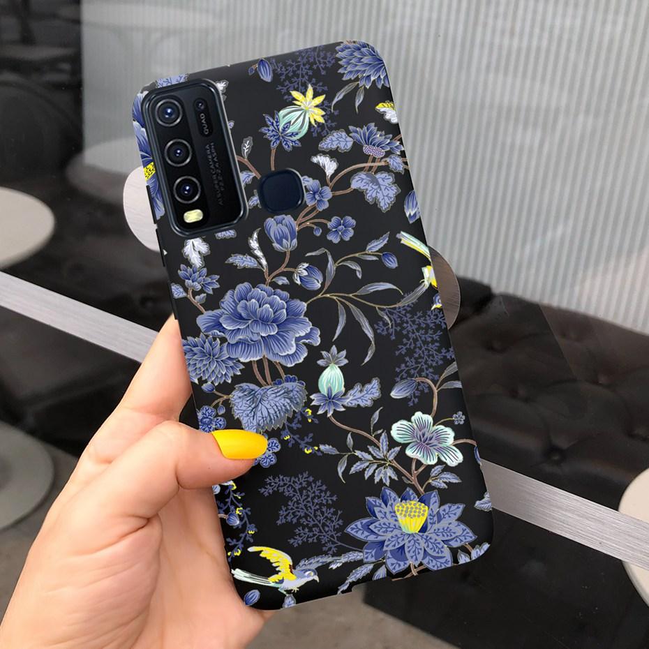 Fashion Cute Flower Milk Silicone Case For Vivo Y30 1938 Y50 1935 Black Soft TPU Phone Cover For Vivo Y 30 50 Y30 2020 Back Case