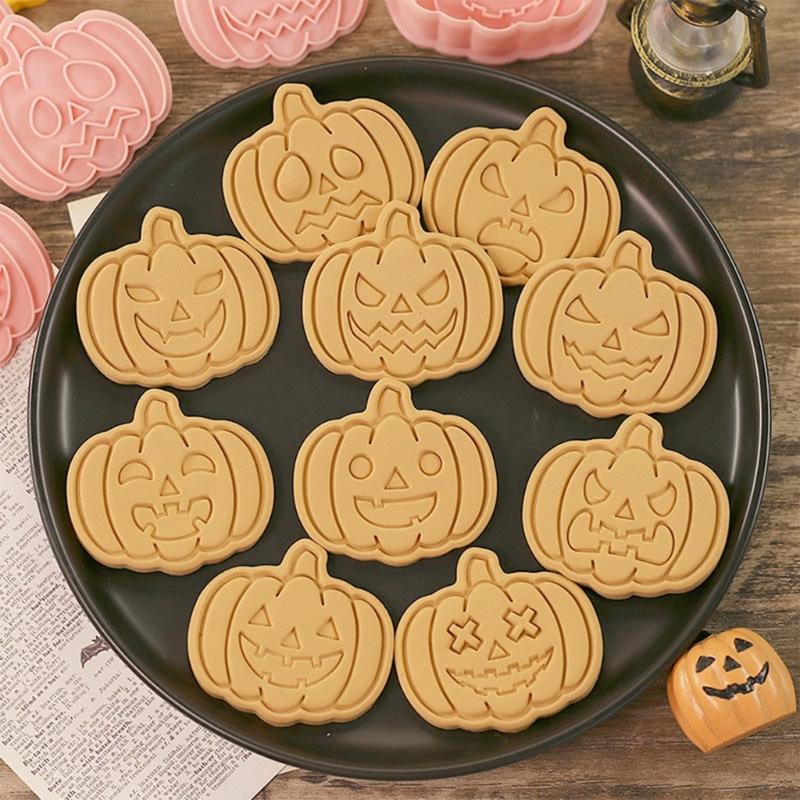 10x Cartoon Fun Biscuits Mould Set Halloween Pumpkin Cookie Cutter Stamp Plastic Biscuit Pastry Cutters Cake Decors