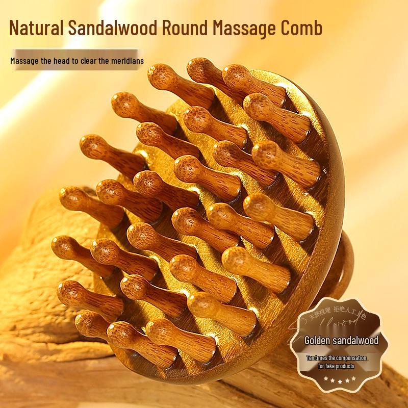 Sandalwood Round Disc Scalp Massage Comb for Hair Nourishing and Follicle Health
