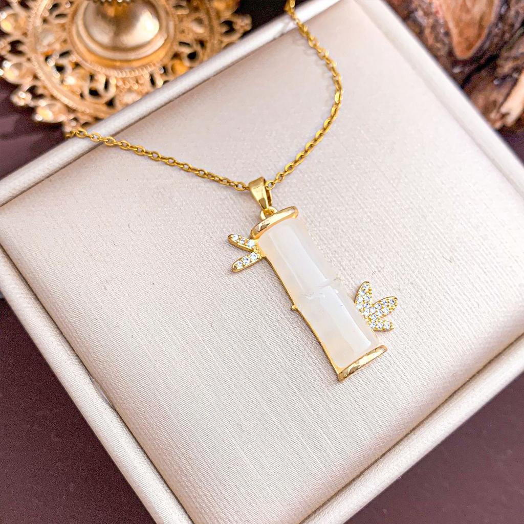 Necklace Hot-selling Green Bamboo Titanium Steel Necklace Accessories Women's Popular Fashion Temperament Versatile Korean Version Collarbone Chain