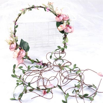 Nova Moda Boho Guirlanda Faixa de Cabelo Coroa de Flores Mulheres longa Rattan Flor Artificial Headband Headwear primavera Acessórios de Cabelo