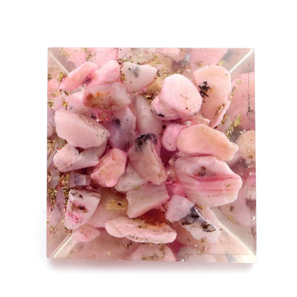 [GOLD STONE] Pink Opal Orgonite Pyramid, Spiritual Item, Approximately 30mm Wide, No Coil