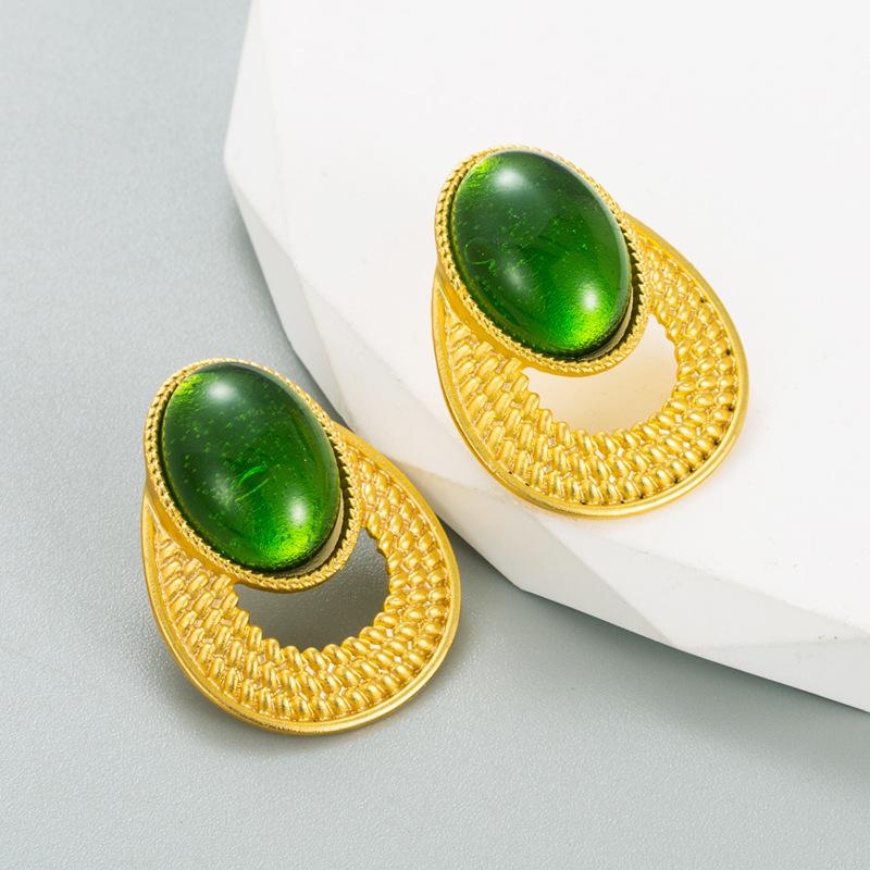 Frauen Retro Ohrstecker Titan Stahl Legierung Anhänger Ohrringe Acryl Harz Ellipse Perle Geometrische Ohr Ornamente