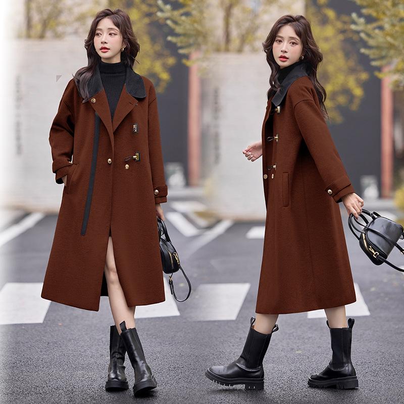 

Женское очень длинное двухстороннее шерстяное пальто в стиле колорблок для осени и зимы Small (90-120 Jin)