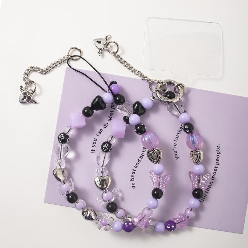 Handmade Douyin-Style Beaded Phone Chain with Bear & Butterfly Pendant.